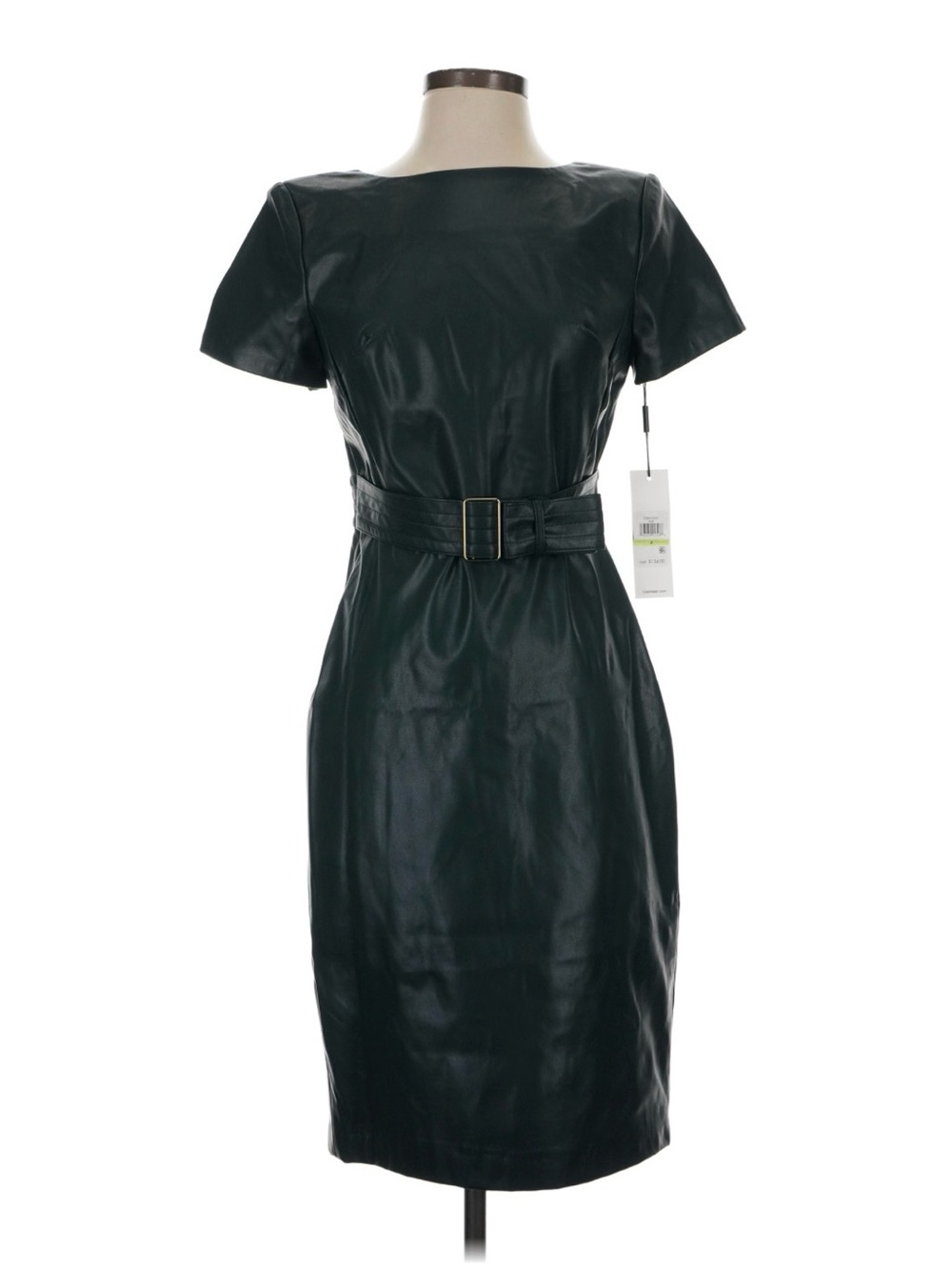 Calvin Klein Faux Leather Sheath Dress Belted Black Size 20W NWT